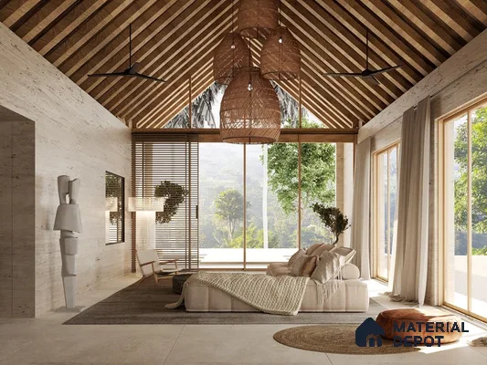 A mixed-style living room with contemporary furniture, traditional rugs, and eclectic accessories.